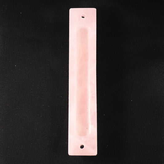 Pink Mezuzah Case- Carved Pink Quartz Stone- Silver
