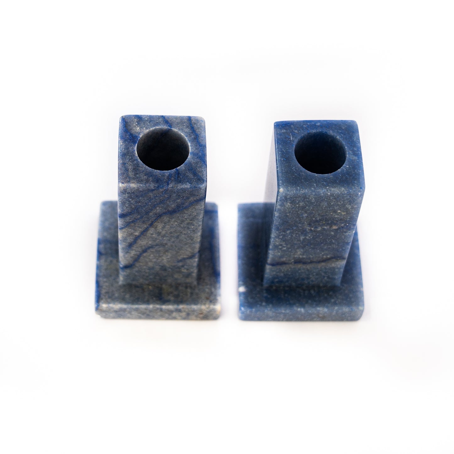Shabbat Candlestick Holders- Square- Sodalite- Blue and White