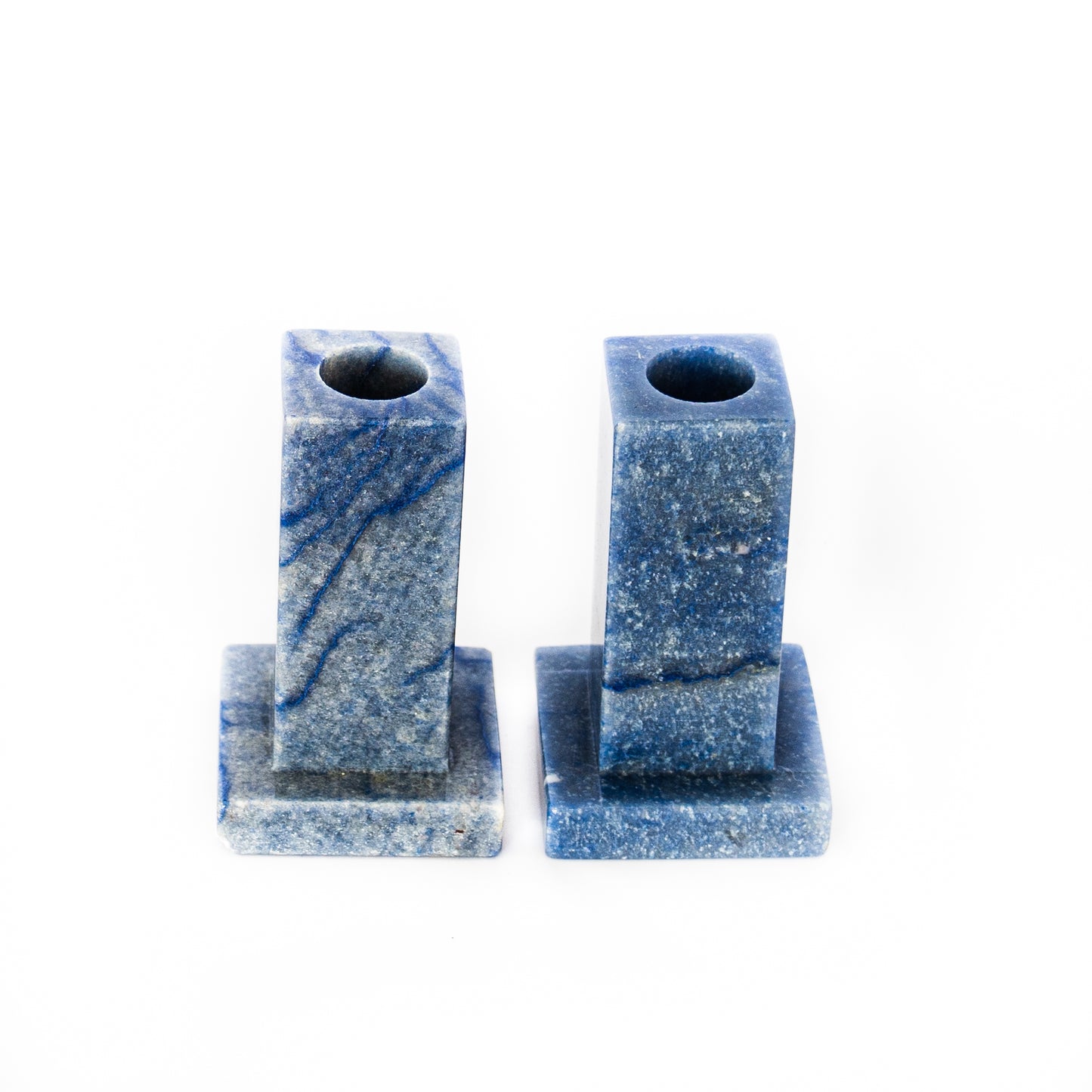 Shabbat Candlestick Holders- Square- Sodalite- Blue and White