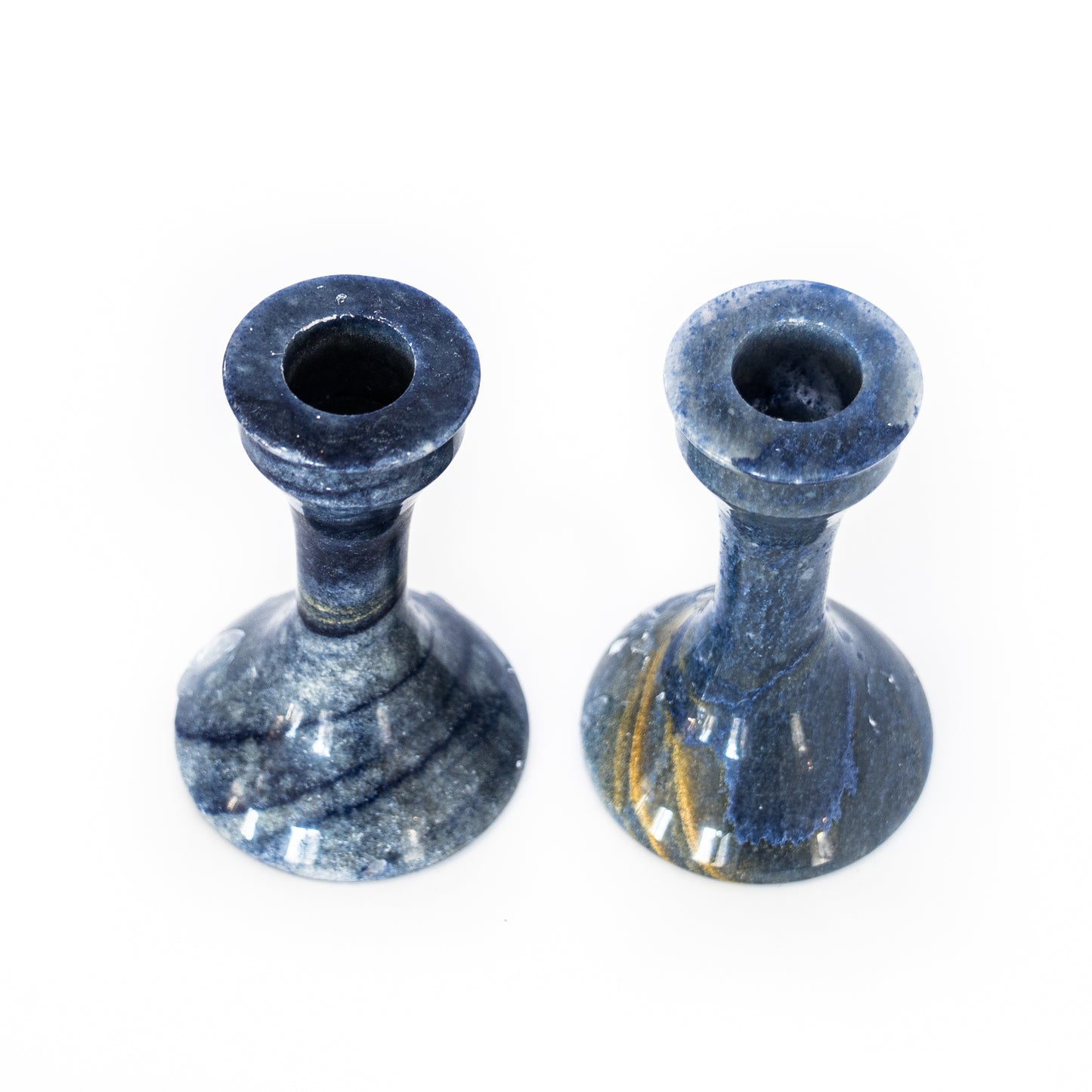 Shabbat Candlestick Holders- Round- Sodalite- Blue and White