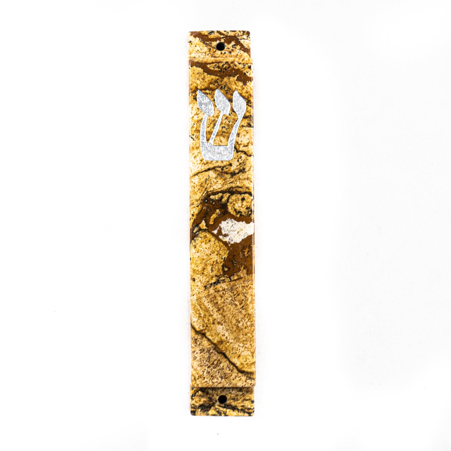 Picture Jasper Mezuzah Case- Silver Resin- Large