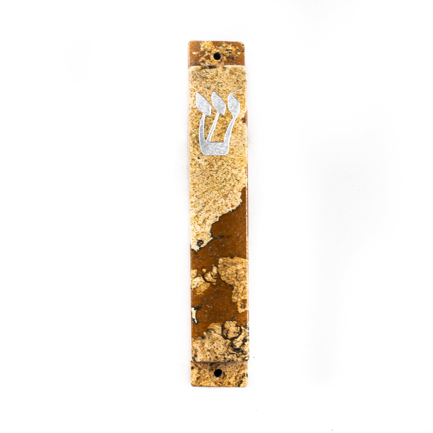 Picture Jasper Mezuzah Case- Silver Resin- Large