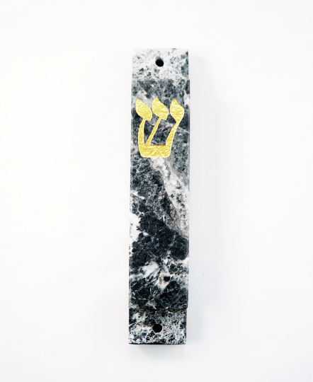 Black and White Mezuzah Case-Gold-Marble