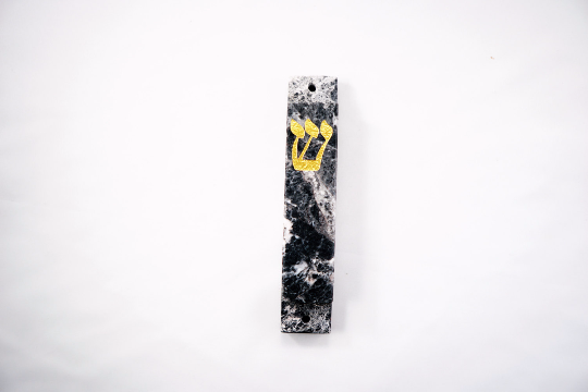 Black and White Mezuzah Case-Gold-Marble