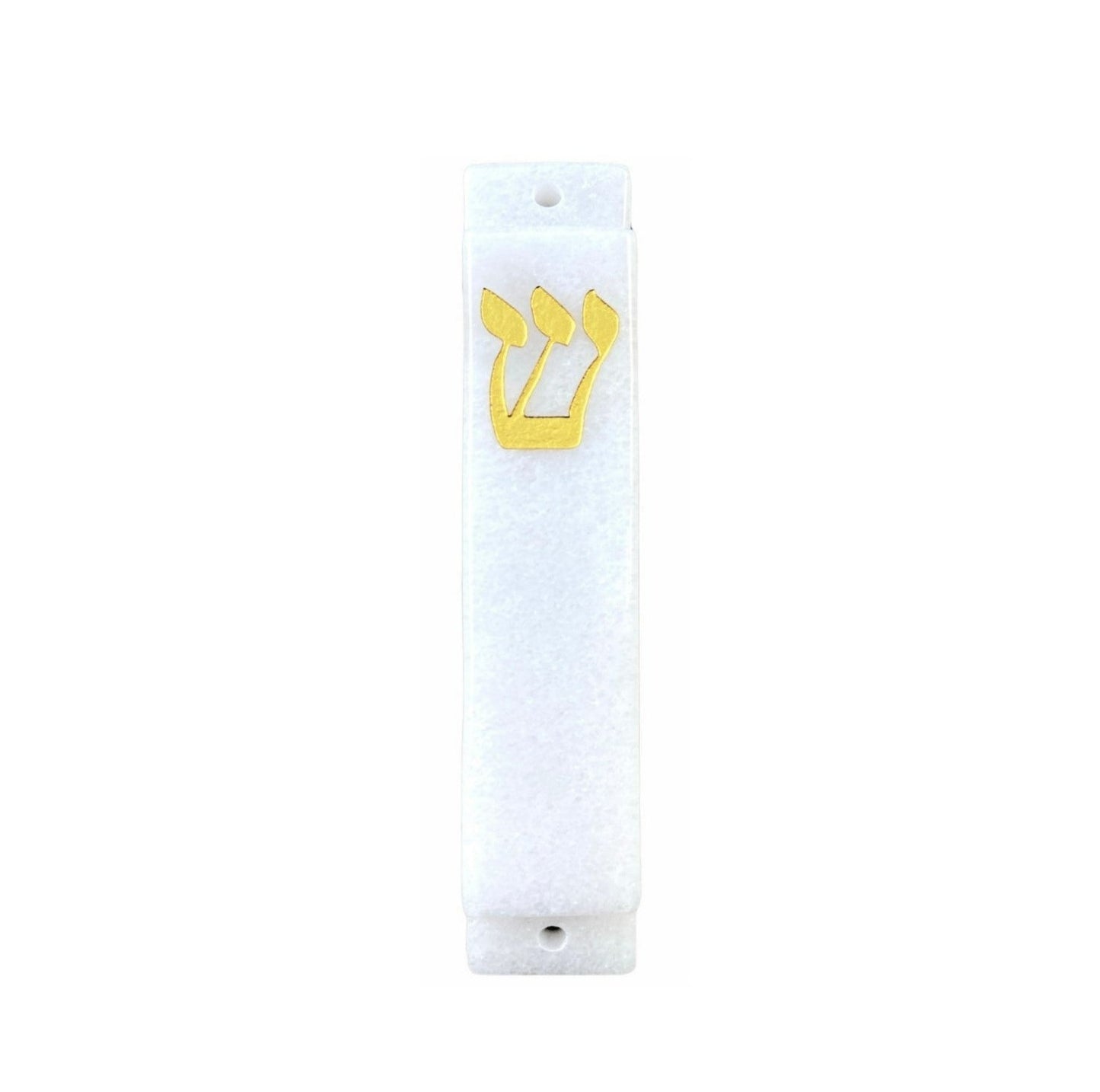 White Mezuzah Case- Gold- Carved  White Jade Stone