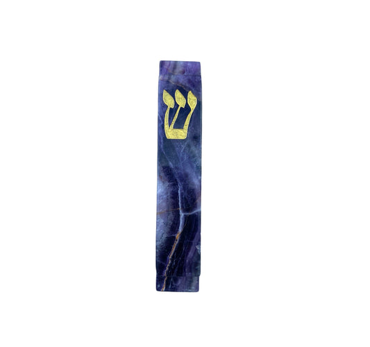 Dark Purple Fluorite Mezuzah Case- Gold Resin - Large Multicolor Stone-