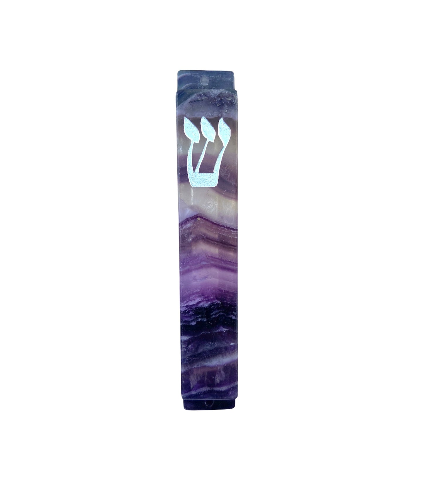 Light Fluorite Mezuzah Case-Purple Stone- Large- Silver Resin