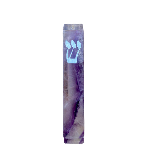 Light Fluorite Mezuzah Case-Purple Stone- Large- Silver Resin