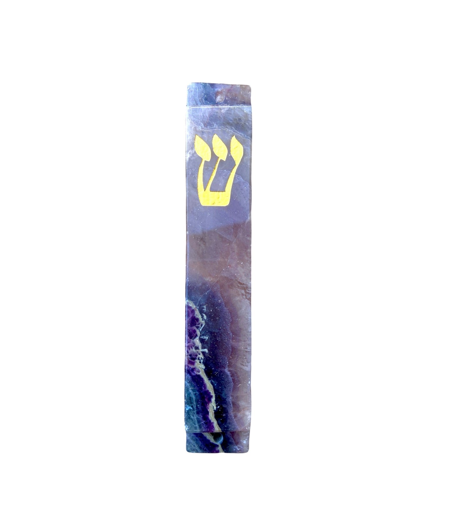 Light Tri Color Fluorite Mezuzah Case-Purple Stone- Large- Gold Resin
