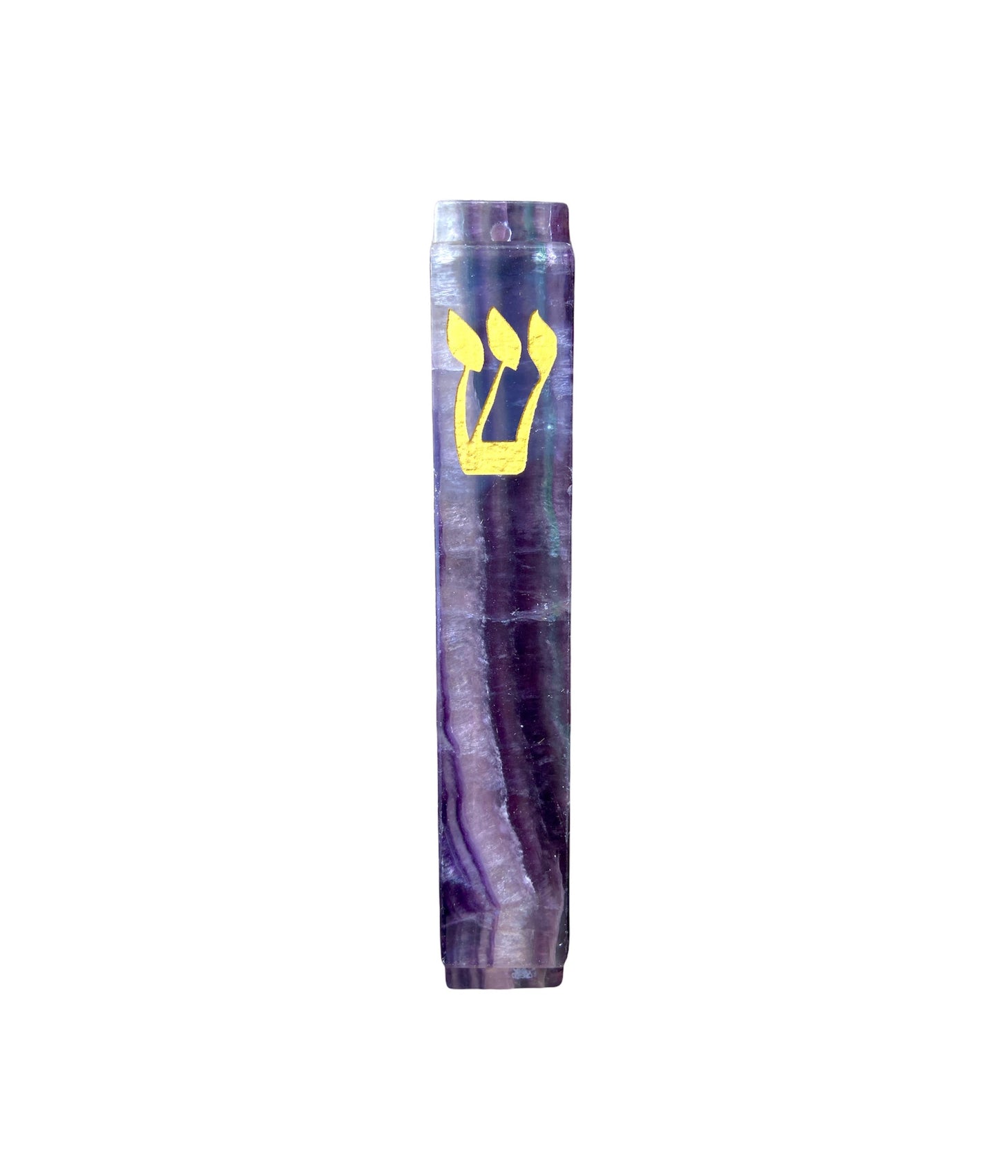 Light Tri Color Fluorite Mezuzah Case-Purple Stone- Large- Gold Resin
