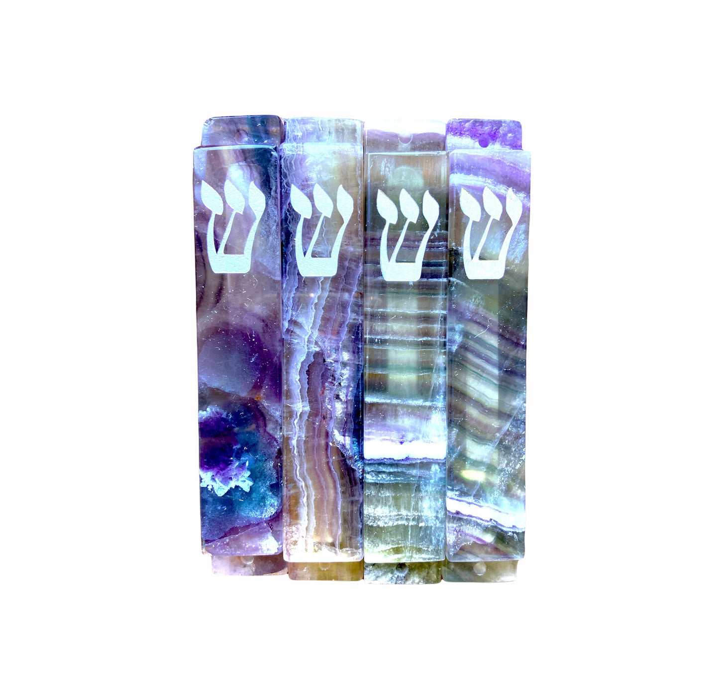 Light Fluorite Mezuzah Case-Purple Stone- Large- Silver Resin