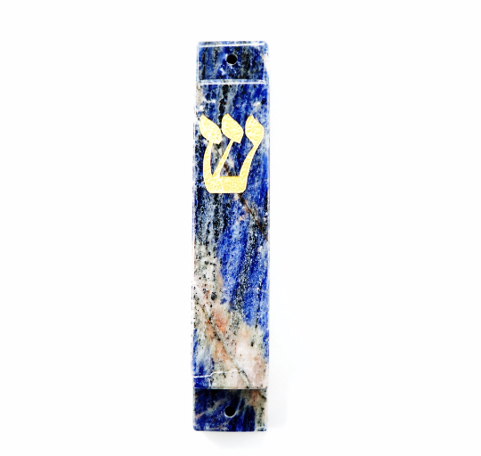 Blue and White Mezuzah Case-Gold- Sodalite
