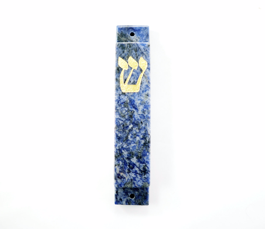 Blue and White Mezuzah Case-Gold- Sodalite