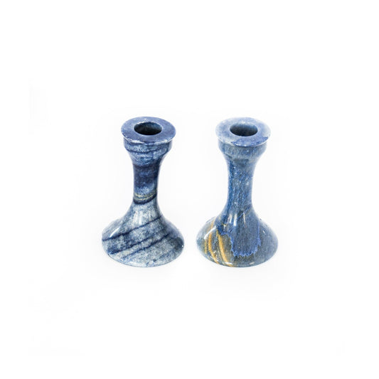 Shabbat Candlestick Holders- Round- Sodalite- Blue and White