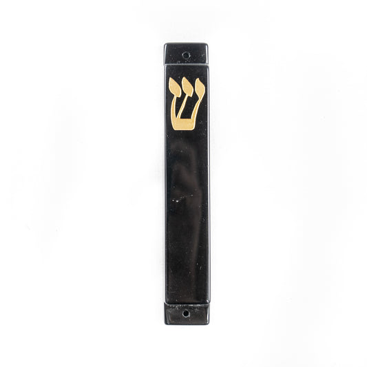 Black Obsidian Mezuzah Case with Gold Shin