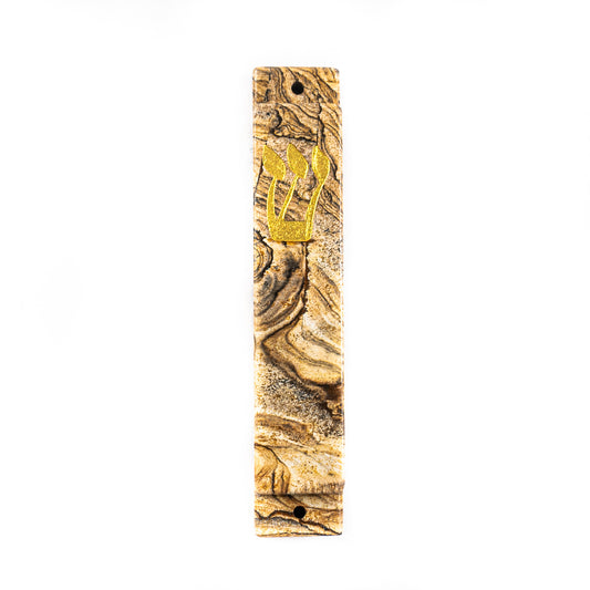 Picture Jasper Mezuzah Case-Gold Resin