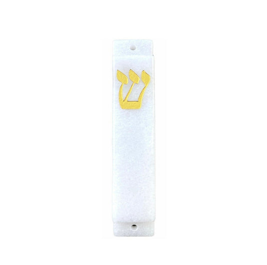 White Mezuzah Case- Gold- Carved  White Jade Stone