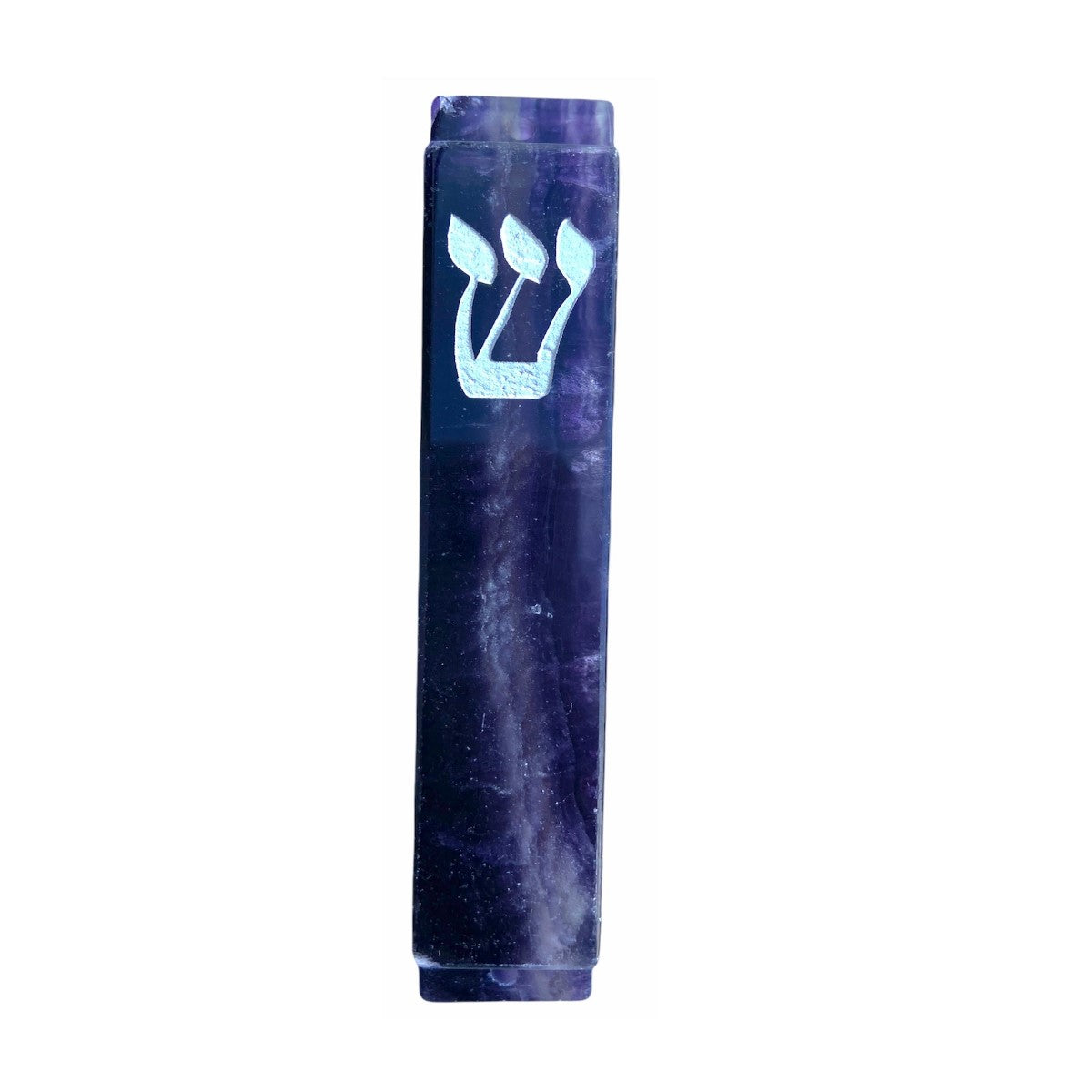 Dark Multicolor Purple Fluorite Mezuzah Case- Silver Resin - Large Stone