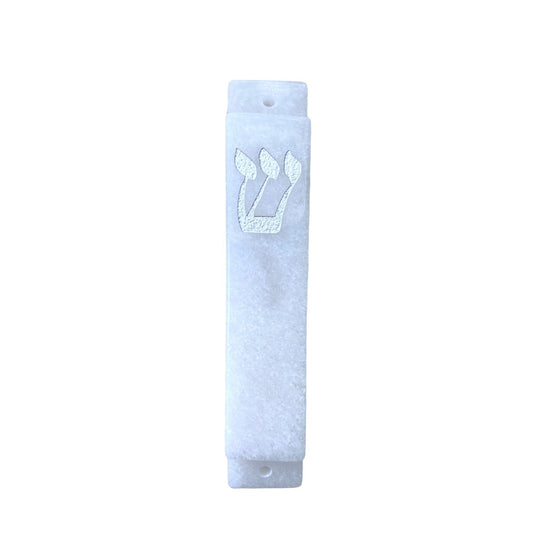 White Mezuzah Case- Silver- Carved White Jade Stone