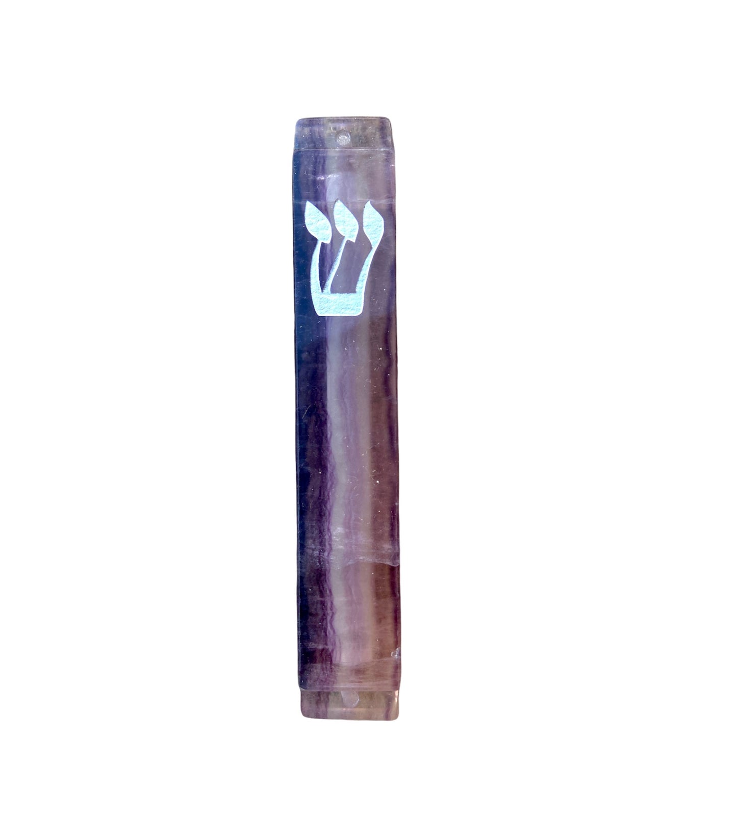 Light Fluorite Mezuzah Case-Purple Stone- Large- Silver Resin