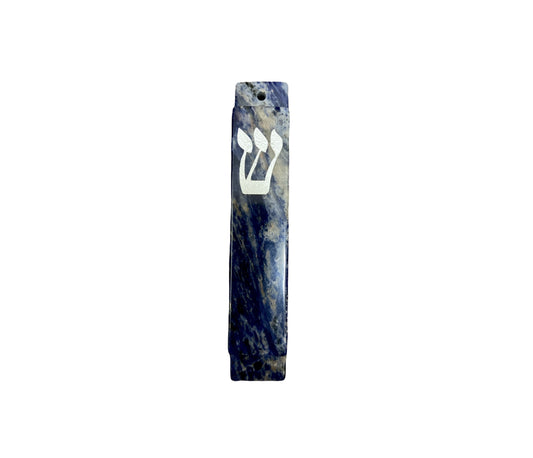 Blue and White Mezuzah Case-Silver- Sodalite