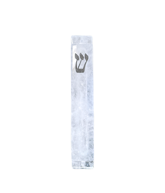 Clear Mezuzah Case- Black Resin- Carved Large Clear Quartz Stone