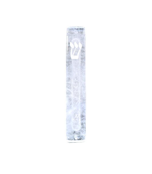 Clear Mezuzah Case- White Resin- Carved Large Clear Quartz Stone