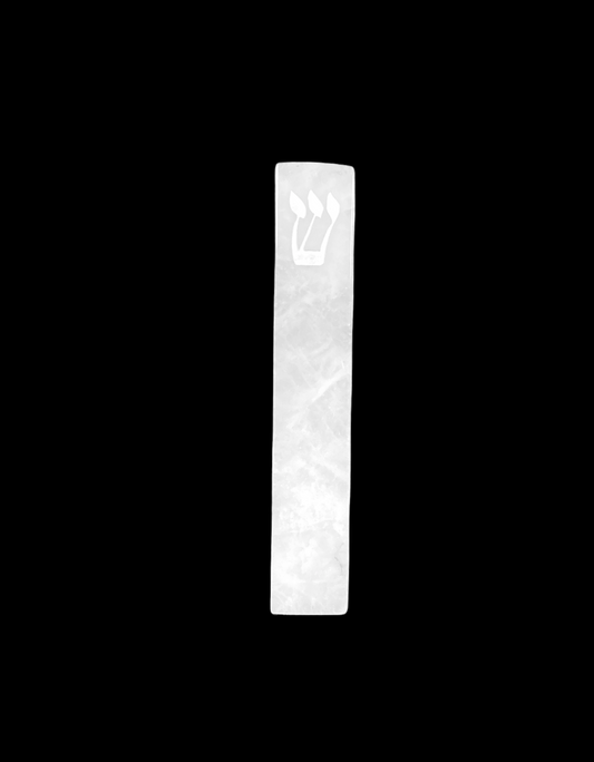 White Mezuzah Case- White Resin- Carved White Jade Stone- Large