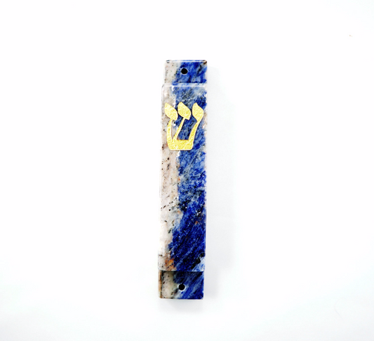 Blue and White Mezuzah Case-Gold- Sodalite