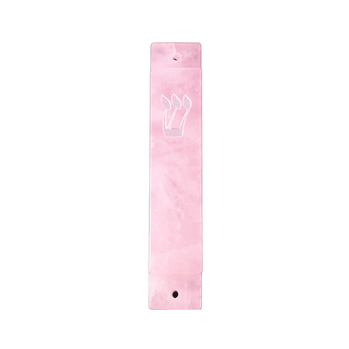 Pink Mezuzah Case- Carved Pink Quartz Stone- Silver